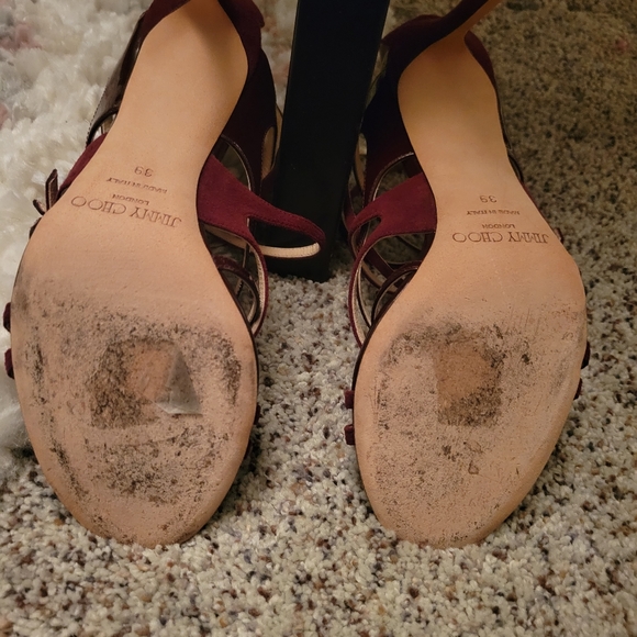 Jimmy Choo Strappy Sandals. Burgundy - Picture 3 of 3